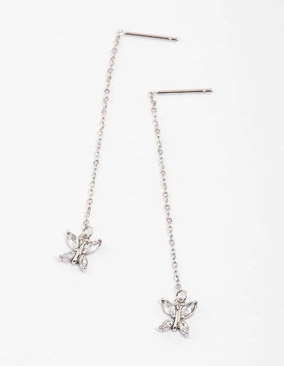 Surgical Steel Cubic Zirconia Butterfly Thread Through Earrings