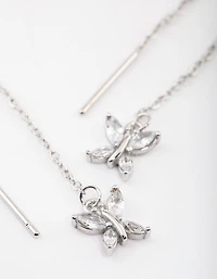 Surgical Steel Cubic Zirconia Butterfly Thread Through Earrings