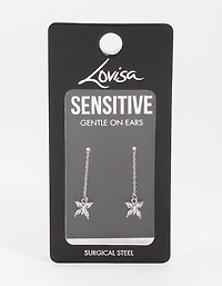 Surgical Steel Cubic Zirconia Butterfly Thread Through Earrings