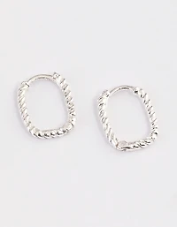 Sterling Silver Rectangle Rope Hoop Earrings