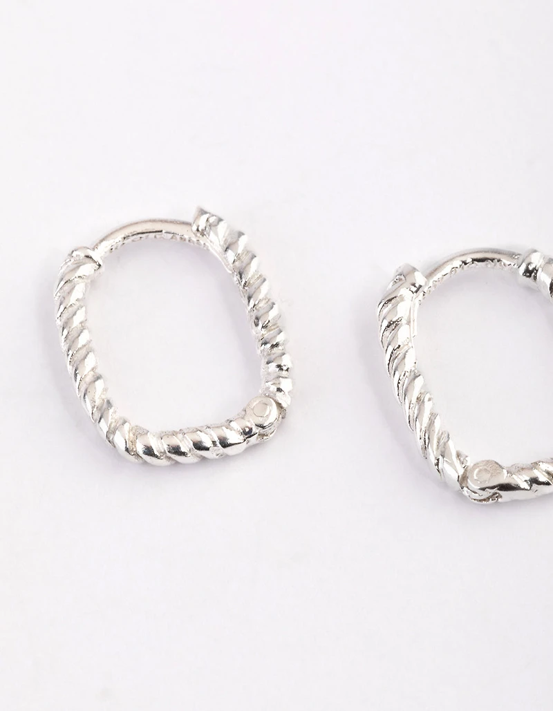 Sterling Silver Rectangle Rope Hoop Earrings