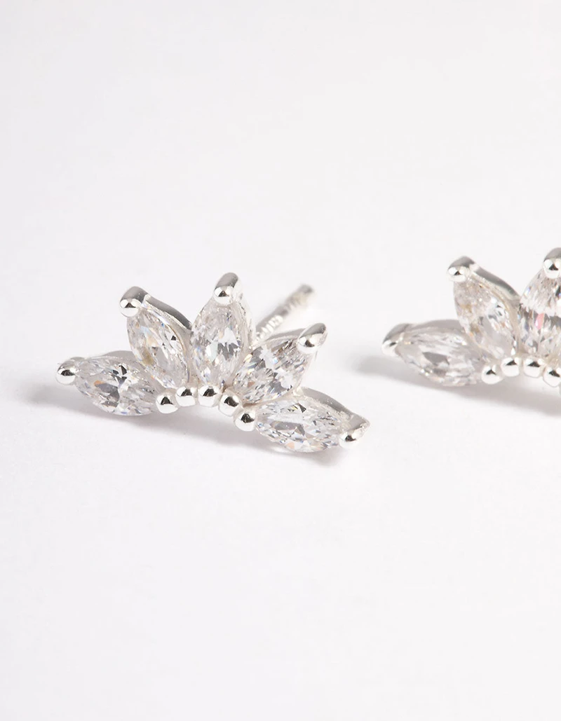 Sterling Silver Cubic Zirconia Fan Stud Earrings