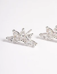 Sterling Silver Cubic Zirconia Fan Stud Earrings