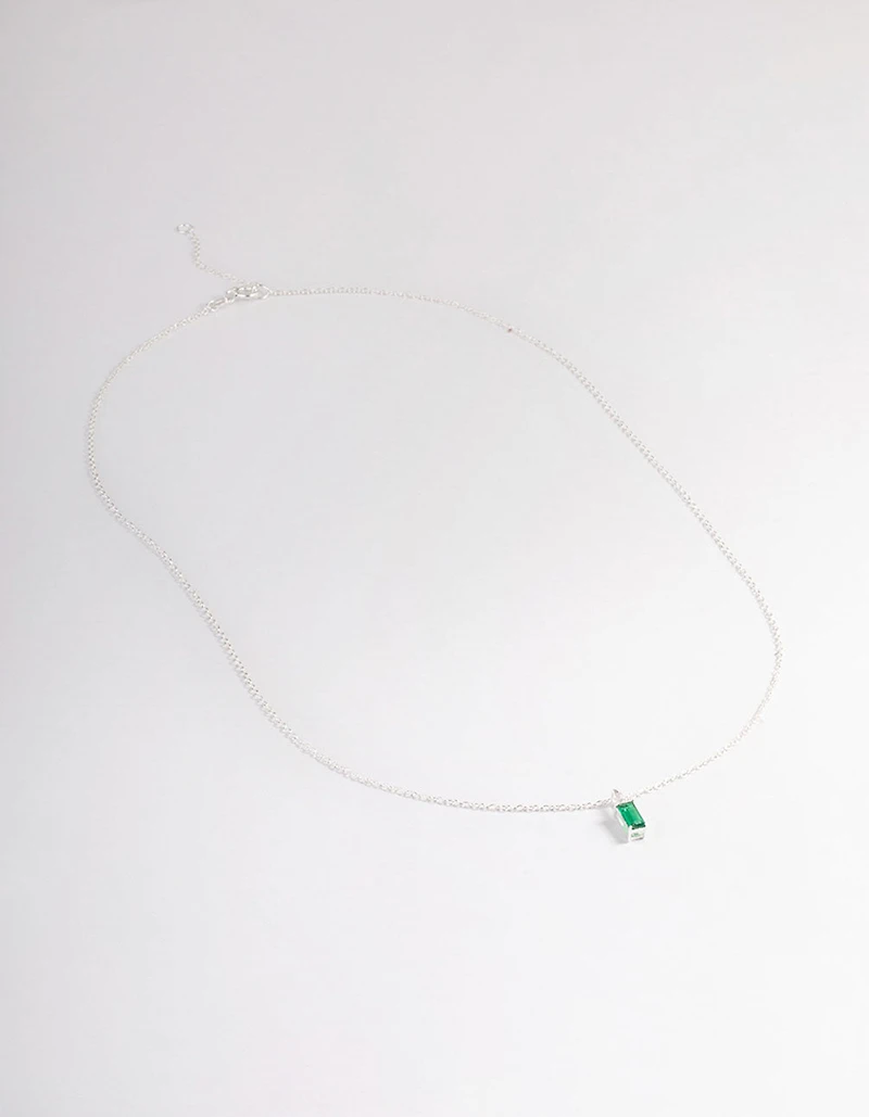 Sterling Silver Cubic Zirconia Emerald Cut Pendant Necklace