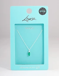 Sterling Silver Cubic Zirconia Emerald Cut Pendant Necklace