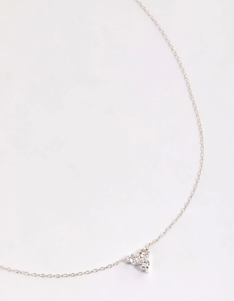 Sterling Silver Cubic Zirconia Round Trio Collar Necklace