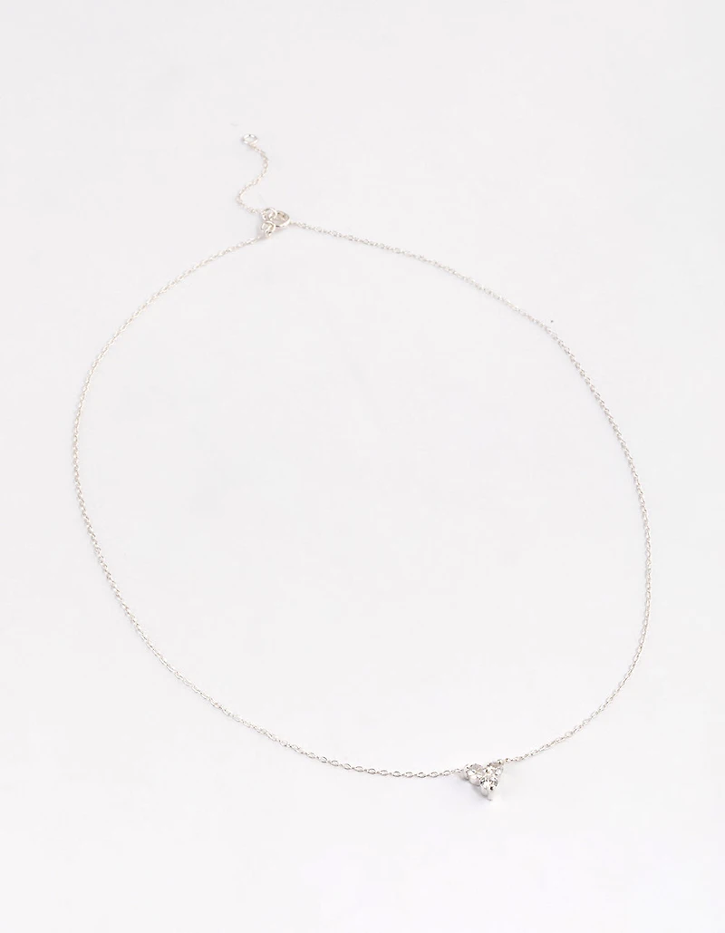 Sterling Silver Cubic Zirconia Round Trio Collar Necklace
