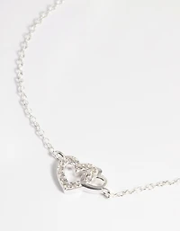 Sterling Silver Cubic Zirconia Heart Link Bracelet