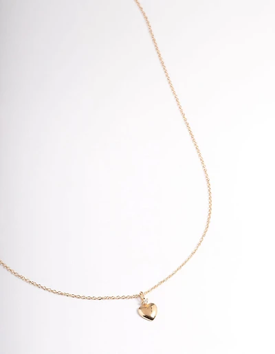 Gold Sterling Plated Puff Heart Pendant Necklace