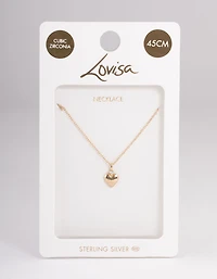 Gold Sterling Plated Puff Heart Pendant Necklace