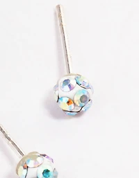 Sterling Silver 4mm Pave Ball Stud Earrings