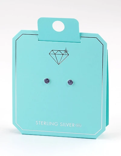 Sterling Silver Lilac Pave Flat Stud Earrings