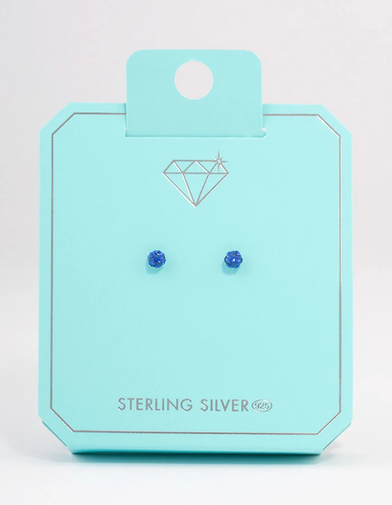 Sterling Silver Blue Pave Stud Earrings 4mm