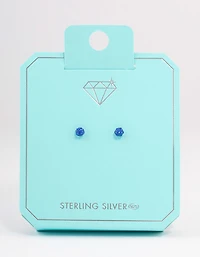 Sterling Silver Blue Pave Stud Earrings 4mm