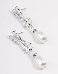 Silver Pearl Petal Drop Earrings