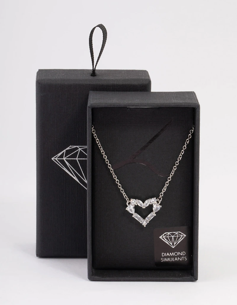 Silver Stone Heart Pendant Necklace