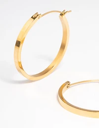 Waterproof Gold Plated Stainless Steel Medium Flat Hoop Earrings