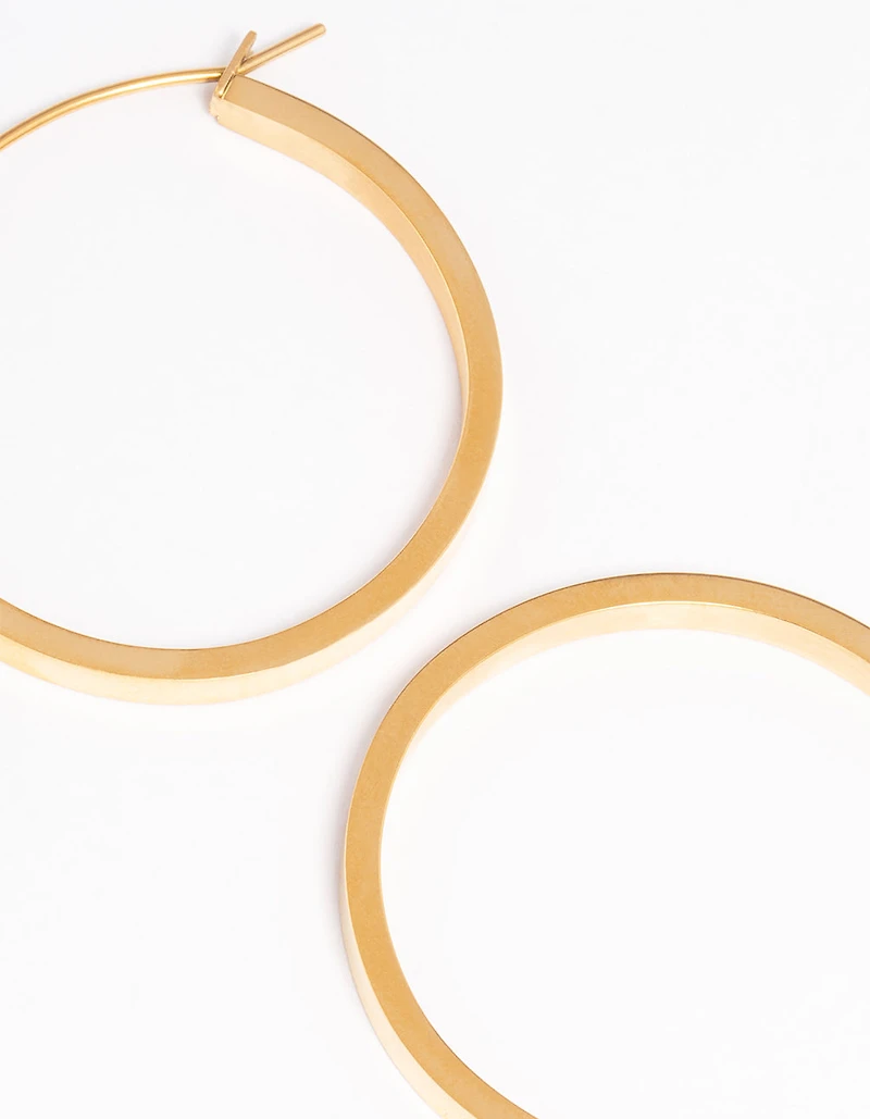Waterproof Gold Plated Stainless Steel Medium Flat Hoop Earrings