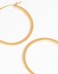Waterproof Gold Plated Stainless Steel Medium Flat Hoop Earrings