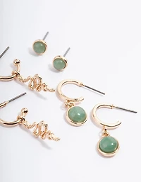 Gold Green Aventurine Snake Stack Earring Pack