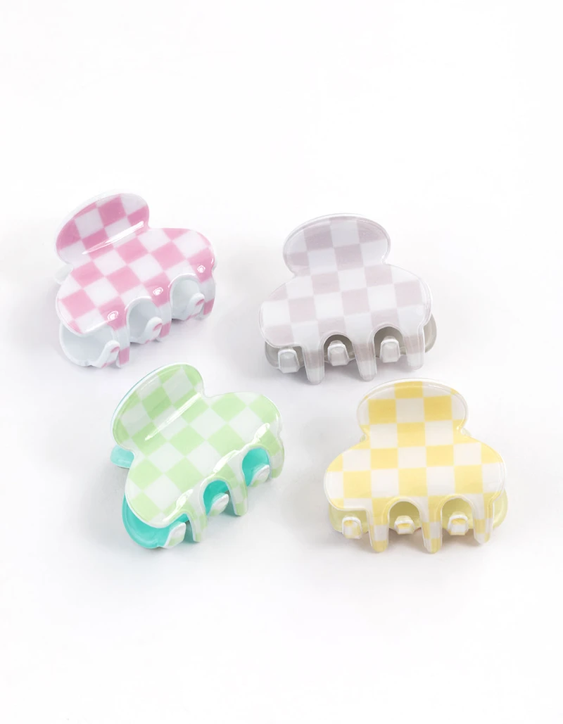 Checkered Mini Hair Claw Clips 4-Pack