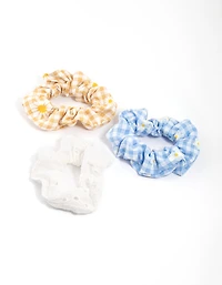 Fabric Mixed Checkered Pattern Scrunchie Pack