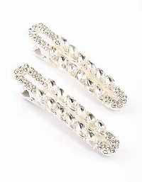Silver Mixed Navette Diamante Hair Clips Pack