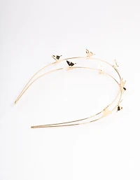 Gold Double Row Dainty Butterfly Headband