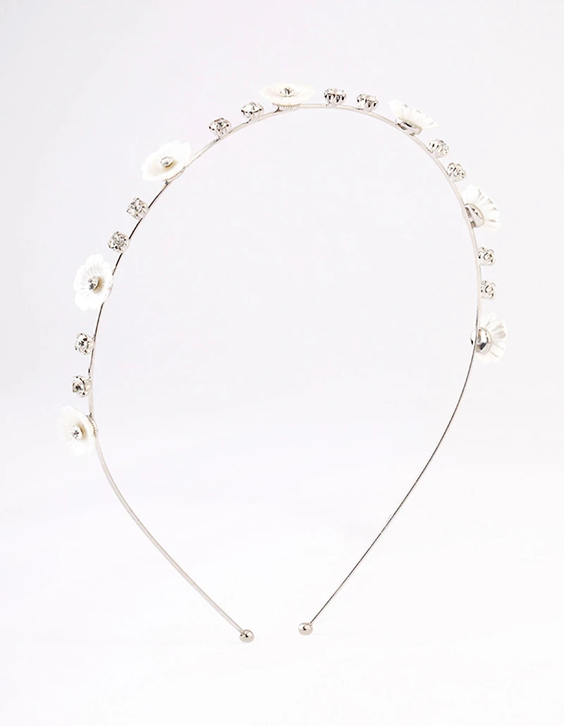 Silver Pearly Diamante Flower Headband