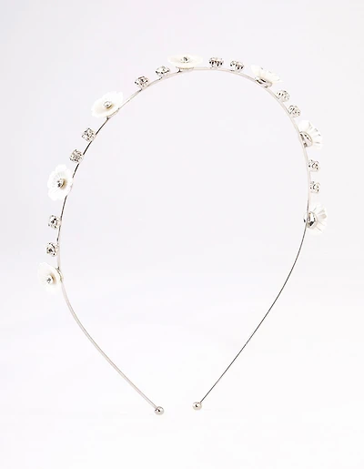 Silver Pearly Diamante Flower Headband