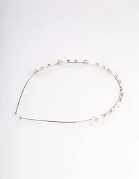 Silver Pearly Diamante Flower Headband