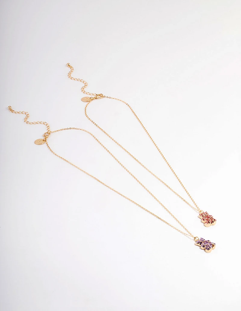 Gold Diamante Gummy Bear Necklace Pack