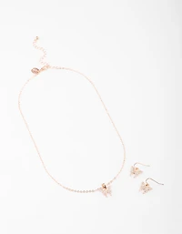 Rose Gold Butterfly Necklace & Drop Earrings Set