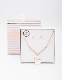 Rose Gold Cubic Zirconia V Necklace & Stud Earrings Set
