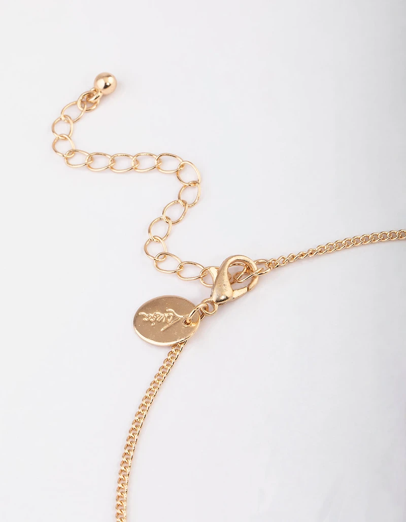 Gold Cubic Zirconia V Necklace & Stud Earrings Set