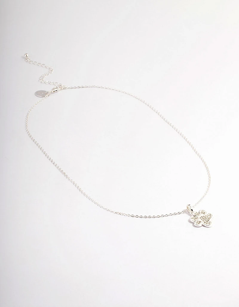 Silver Pave Diamante Paw Print Necklace