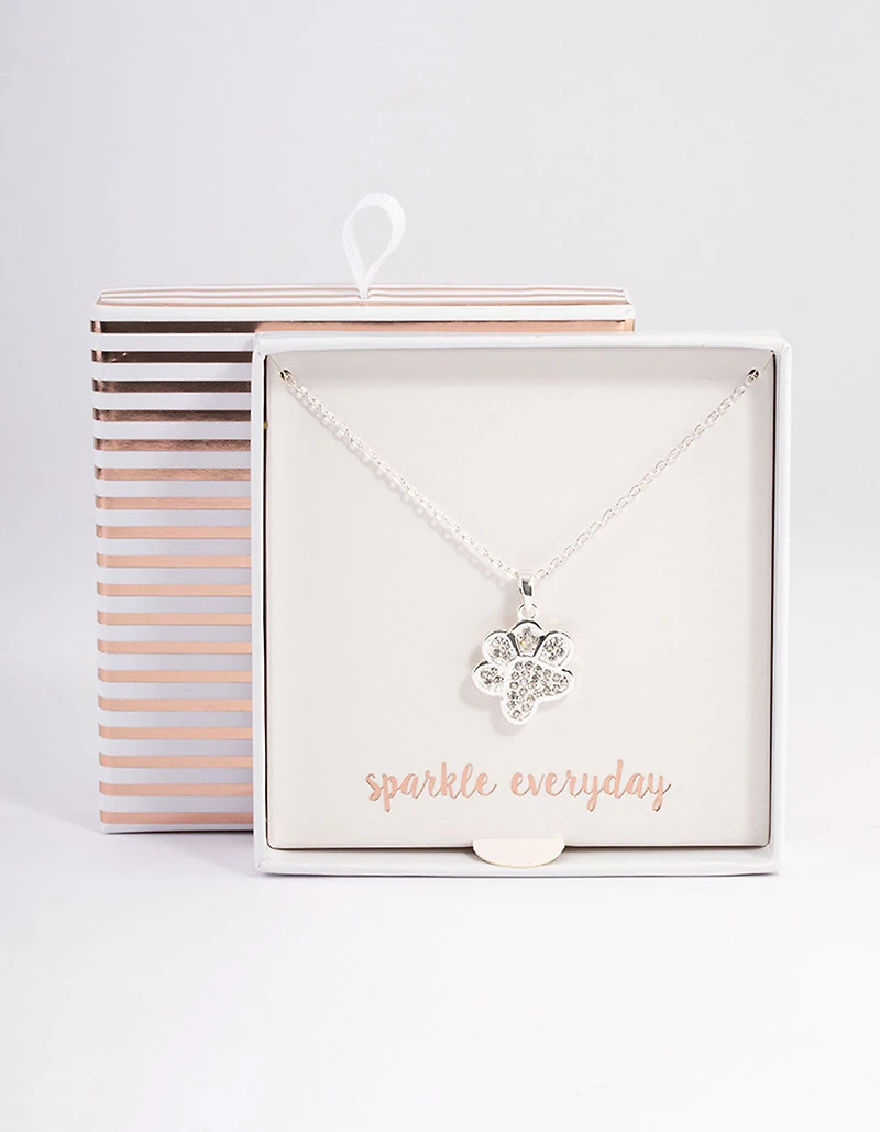 Silver Pave Diamante Paw Print Necklace