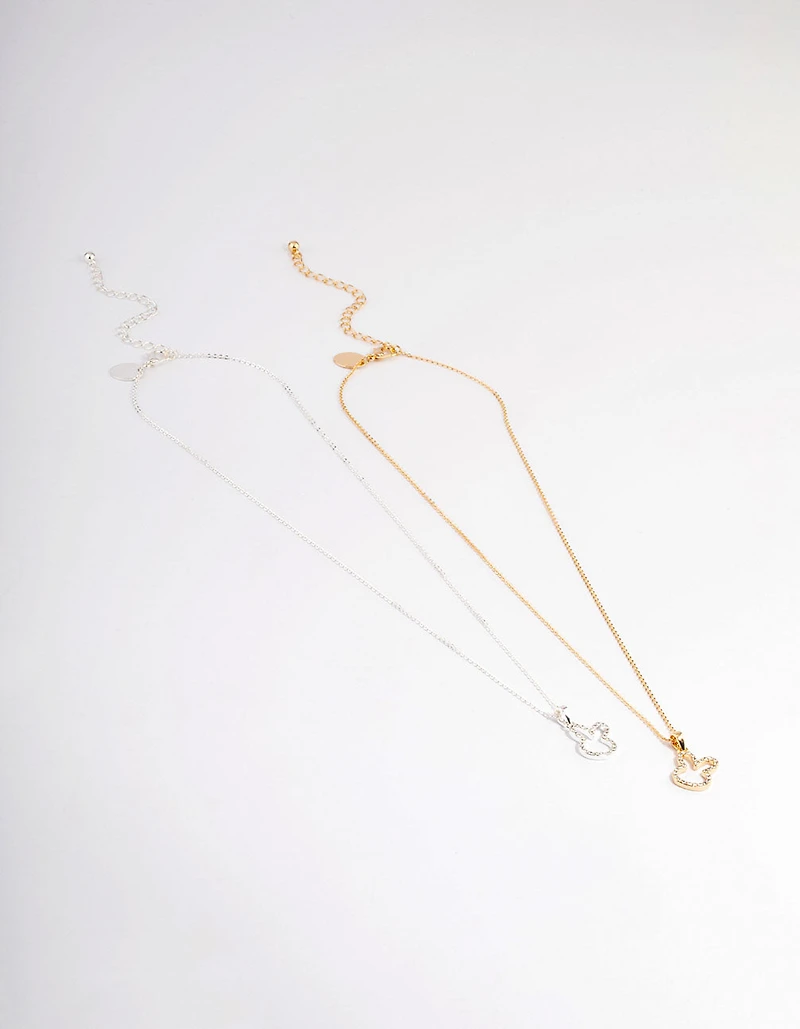 Mixed Metal Pave Diamante Bunny Necklace Pack