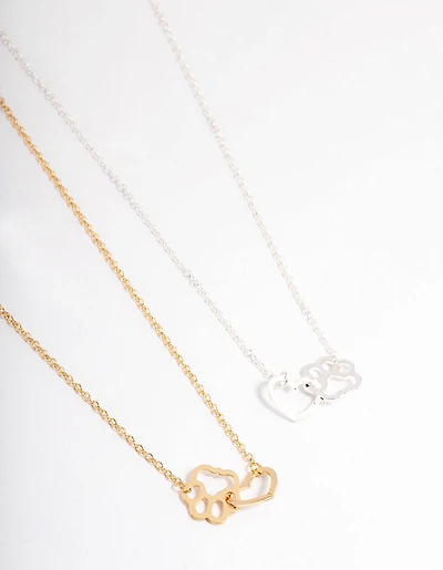 Mixed Metal Heart & Paw Link Necklace