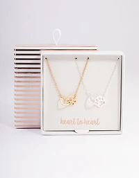 Mixed Metal Heart & Paw Link Necklace