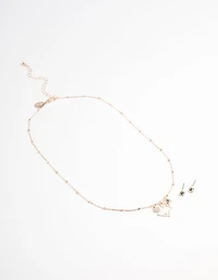 Rose Gold Bunny Diamante Necklace & Stud Earrings
