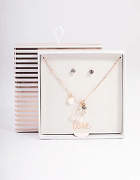 Rose Gold Bunny Diamante Necklace & Stud Earrings