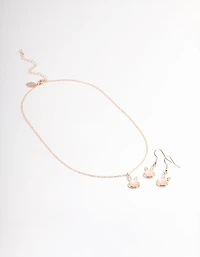Rose Gold Blush Bunny Necklace & Drop Earrings Set