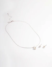 Silver Pearl Bunny Necklace & Stud Earrings
