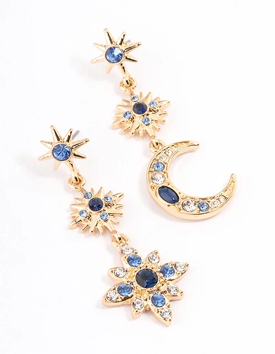 Navy Mixed Celestial Drop Earrings