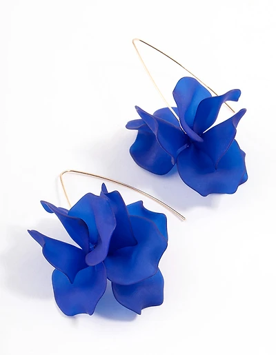 Boucles d’oreilles tombantes en fleurs givrées marine