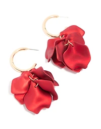 Red Coated Petal Huggie Earrings