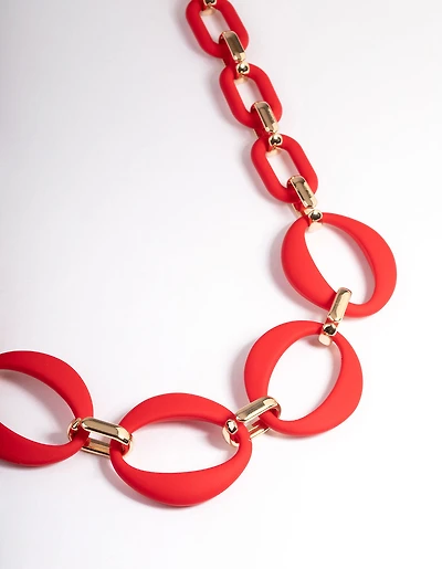 Red Mixed Oval Link Necklace