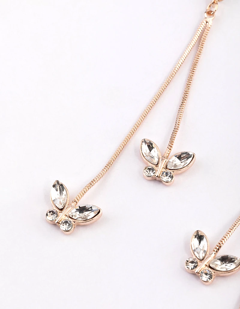 Boucles d’oreilles longues pendantes en papillon Diamante en or rose