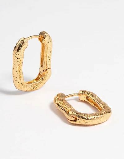 Gold Plated Brass Textured Small Huggie Earrings